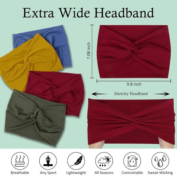 Women Wide Headbands Polyester 8 Pack Stretchy Boho Turban Yoga Hair Accessories